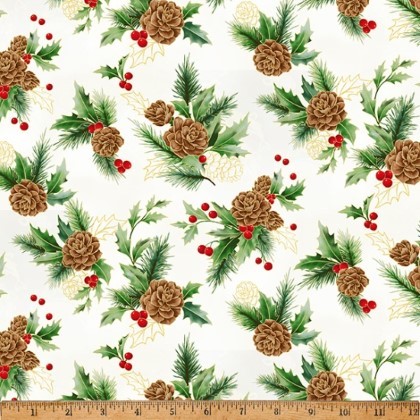 Hoffman California - Christmas Splendor - Pinecones & Berries, Natural/Gold