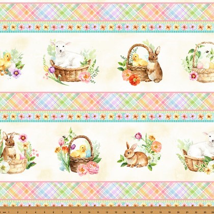 Hoffman California - Easter Wonder - Animal Border Stripe, Vanilla