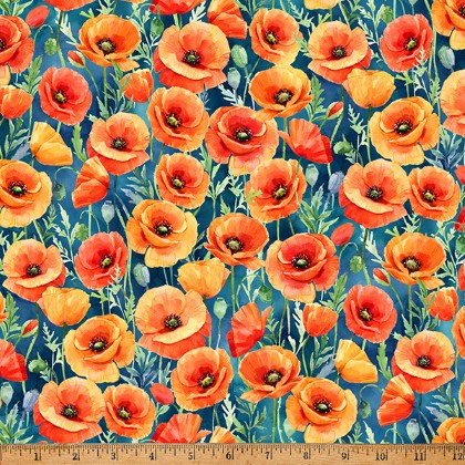 Hoffman California - Flower Shoppe - Poppy, Navy