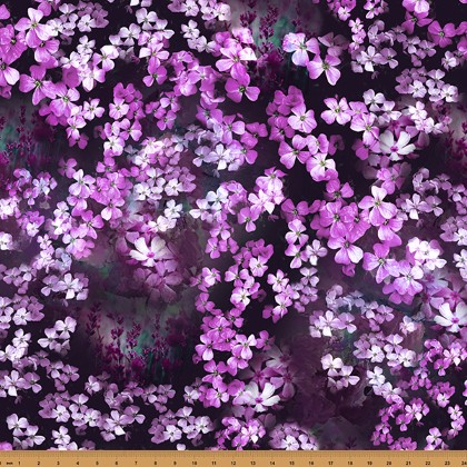 Hoffman California - Jewel Depths - Scattered Blossoms, Purple