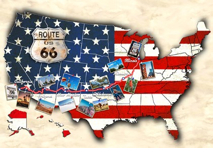 Hoffman California - Route 66  On The Road Again - 25' USA Map Panel, Americana