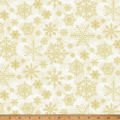 Hoffman California - Winter's Eve - Packed Snowflakes, Papyrus/Gold