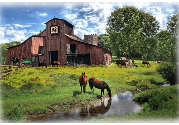 Hoffman Spectrum Digital - Sun Up to Sundown - 45' x 29.5' Barn Panel, Red