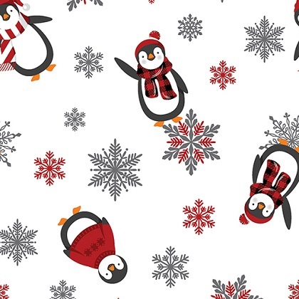 Kanvas Studio - Winter Comfort Flannel - Playful Penquins, White