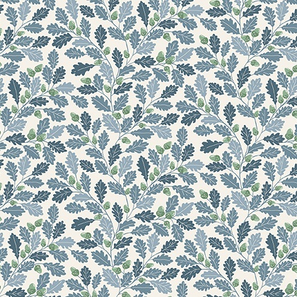 Makower - Heather and Sage - Oak Leaves, Blue