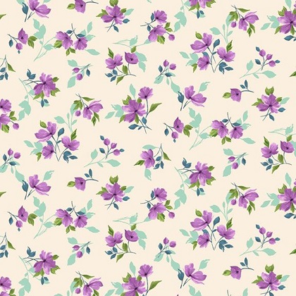 Marcus Fabrics - Pretty Purple Petals - Little Blooms, Cream