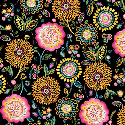 Michael Miller - Happy Day - Floral Wonderland, Black