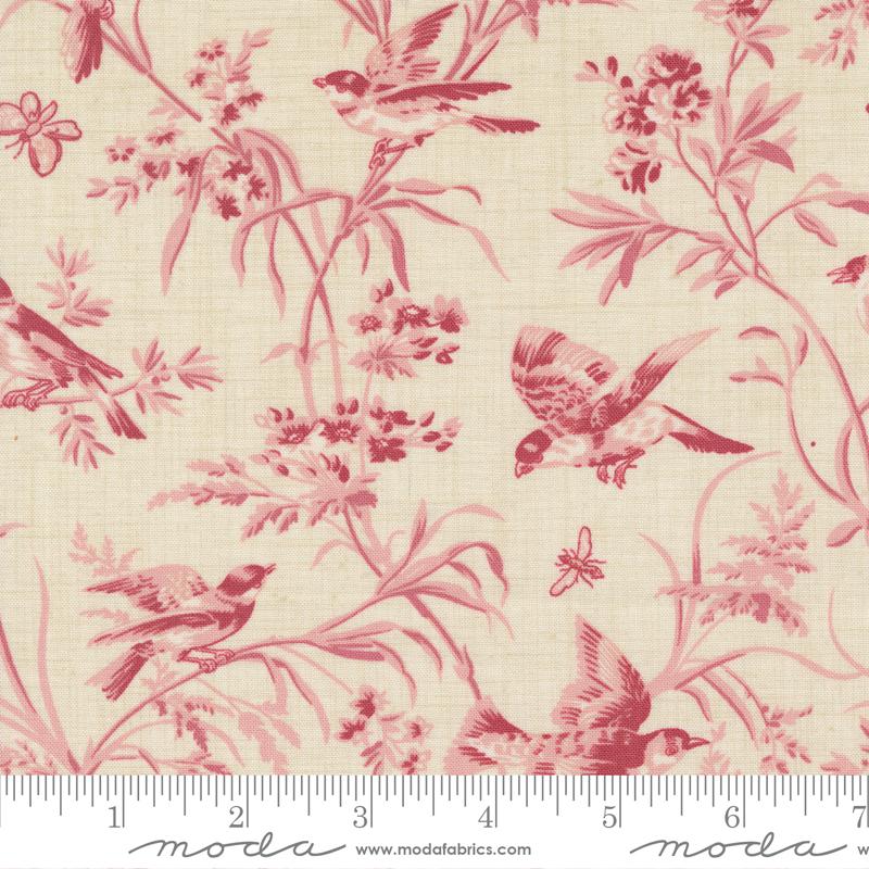 Moda - Antoinette - Aviary De Trianon Floral, Pearl/Faded Red