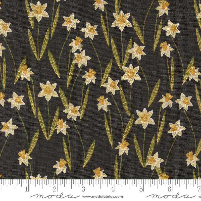 Moda - Bee Garden - Darling Daffodils, Metallic Black