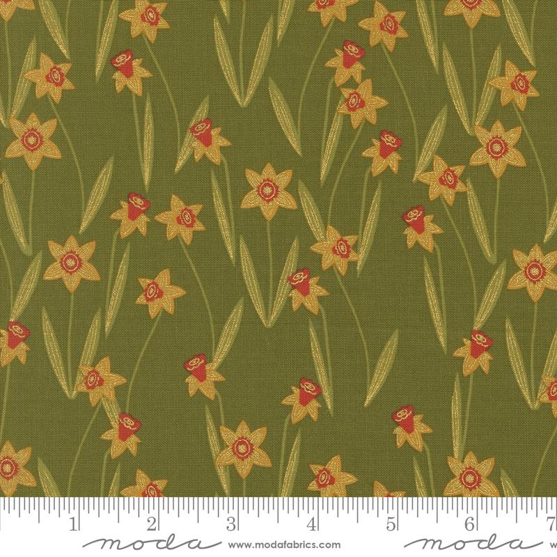 Moda - Bee Garden - Darling Daffodils, Metallic Ivy