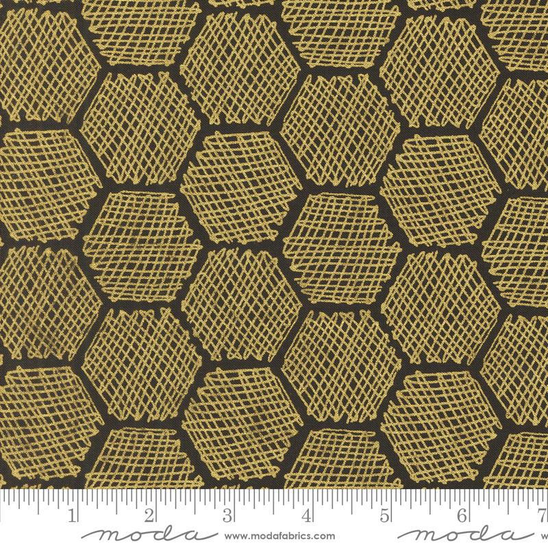 Moda - Bee Garden - Honeycomb, Metallic Black