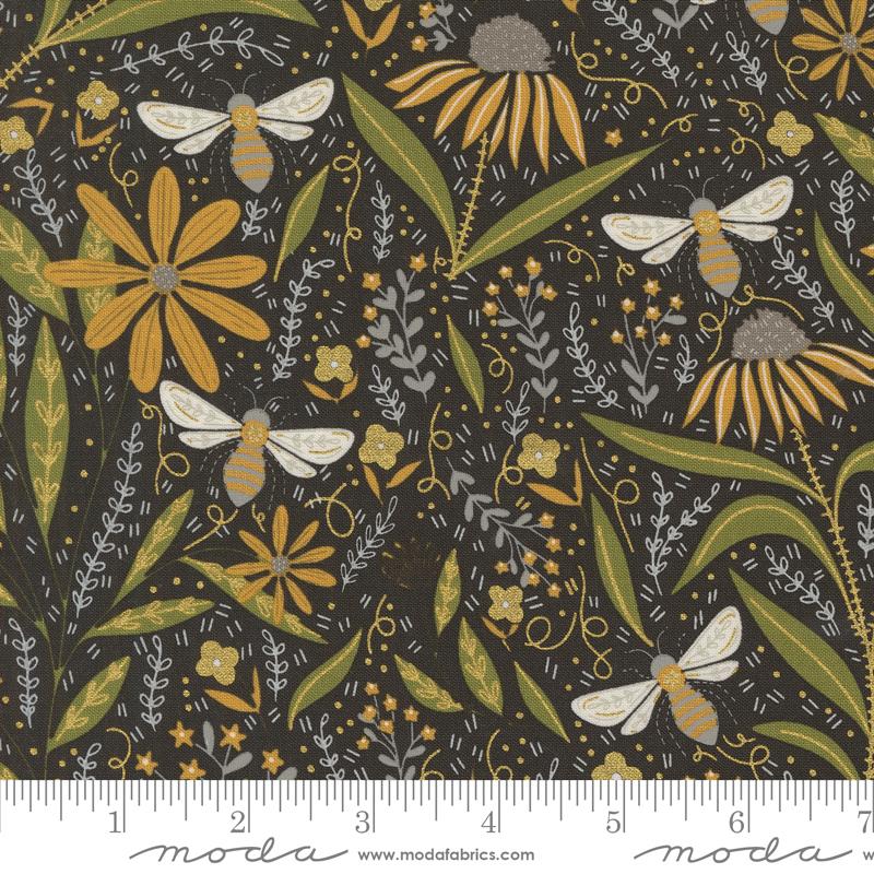 Moda - Bee Garden - Large Floral, Metallic Black