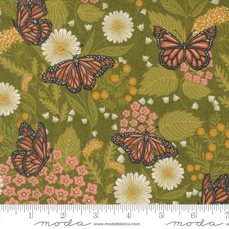 Moda - Bee Garden - Summer Butterfly, Metallic Ivy