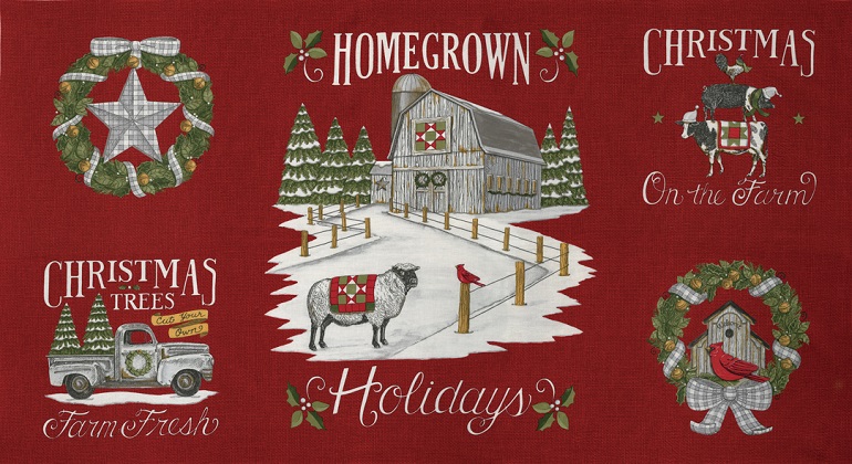 Moda - Homegrown Holidays - 24' Farm Panel, Barn Red