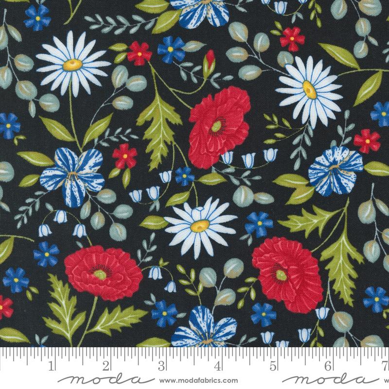 Moda - Red, White & Bloom - Patriotic Floral, Black