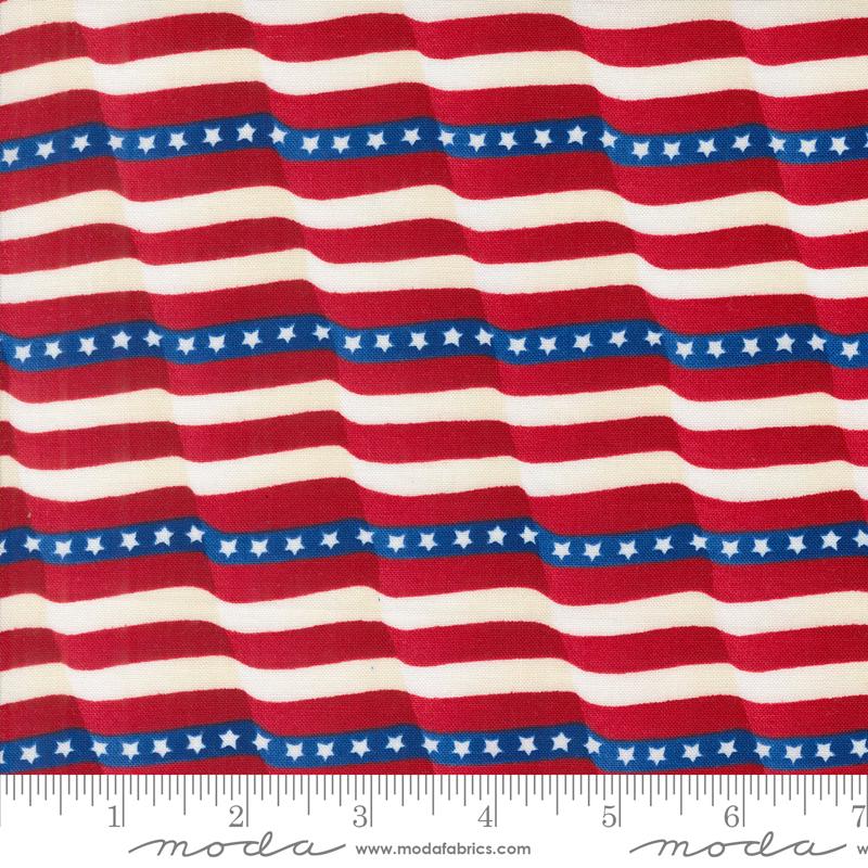 Moda - Red, White & Bloom - Waving Flag Stripe, Patriotic Poppy