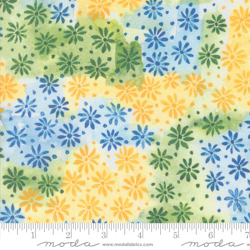 Moda - Sunshine & Blue Skies - Small Watercolor Floral, Multi