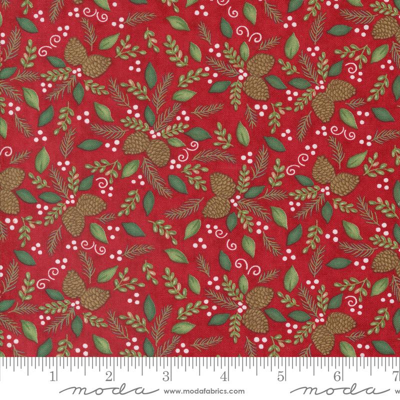 Moda - Woodland Winter - Pinecones & Berries, Cardinal Red