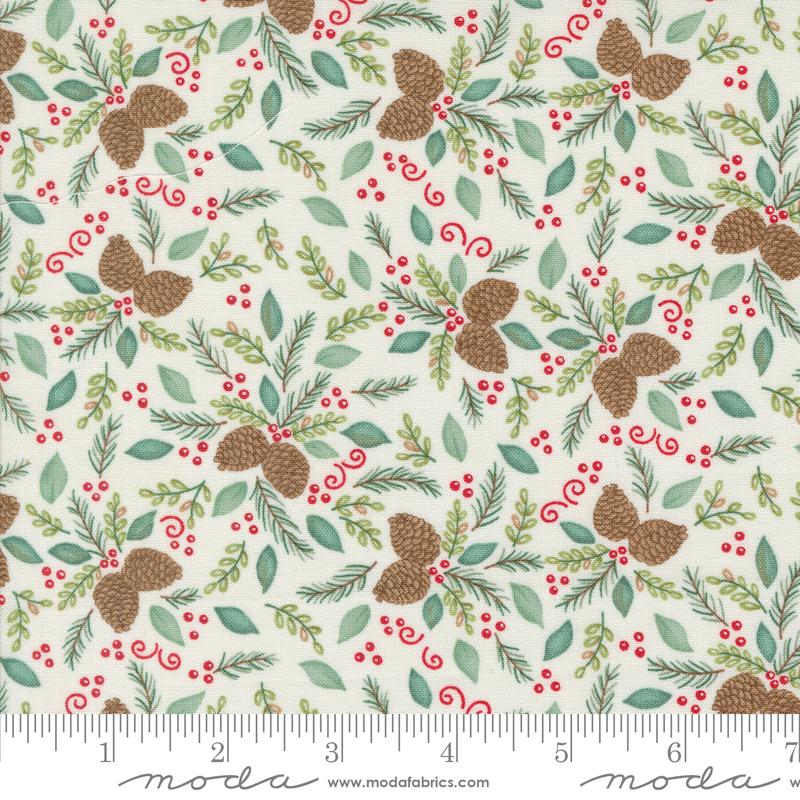 Moda - Woodland Winter - Pinecones & Berries, Snowy White