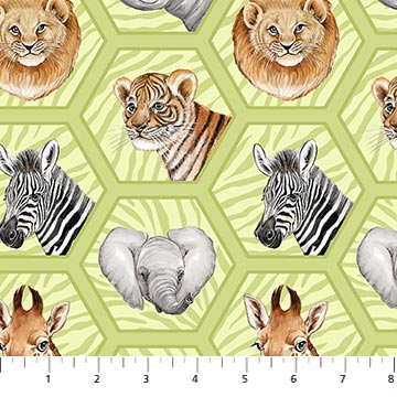 Northcott - Baby Safari - Animal Faces, Green