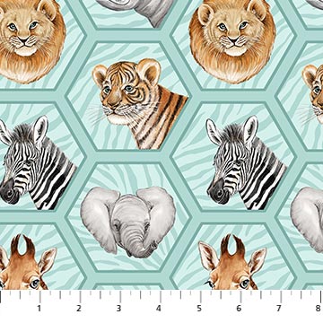 Northcott - Baby Safari - Animal Faces, Turquoise