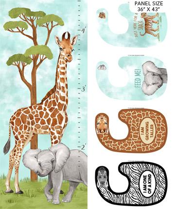 Northcott - Baby Safari - Digitally Printed 36' Bib Panel, Turquoise
