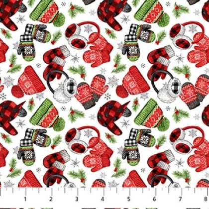 Northcott - Beary Merry Christmas - Winter Wraps, White