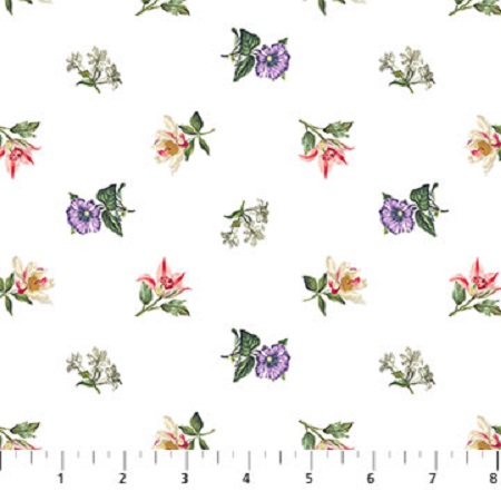 Northcott - Botanica - Digital Print Mini Floral, White/Multi