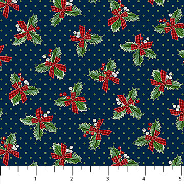 Northcott - Christmas Traditions - Mini Holly, Navy