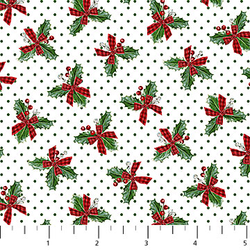 Northcott - Christmas Traditions - Mini Holly, White