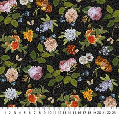 Northcott - Covent Garden - Tossed Floral, Black/Multi