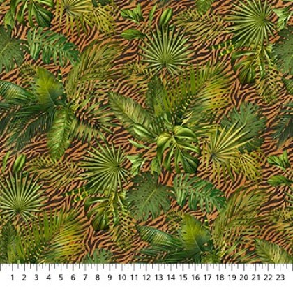 Northcott - Jungle Queen - Jungle Plants & Skins, Rust/Green