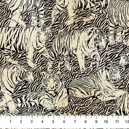 Northcott - Jungle Queen - Toile Tigers, Cream/Black