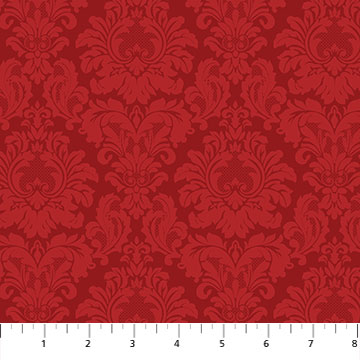 Northcott - Merry Christmas - Damask, Red