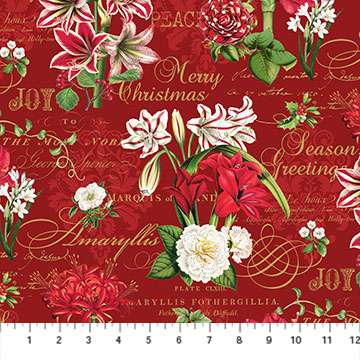 Northcott - Merry Christmas - Feature Christmas Floral, Red