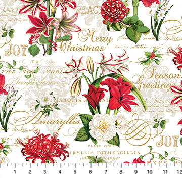 Northcott - Merry Christmas - Feature Christmas Floral, White