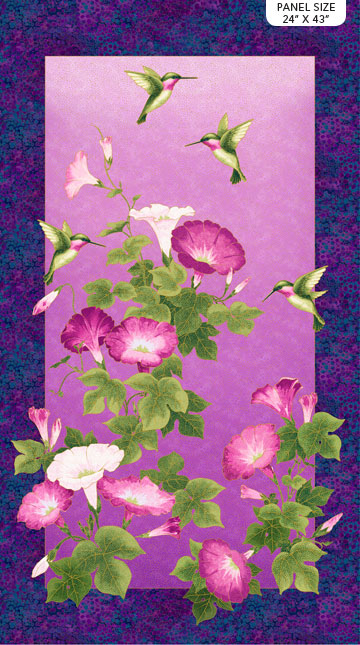 Northcott - Morning Glory Shimmer - 24' Panel, Hummingbirds, Purple/Multi