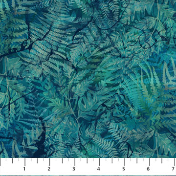 Northcott - Northern Peaks - Marbled Fern Leaves, Prussian Blue