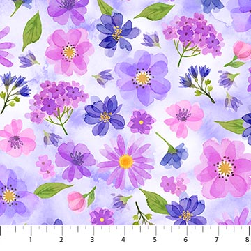 Northcott - Pressed Flowers - Floral Spot, Lilac