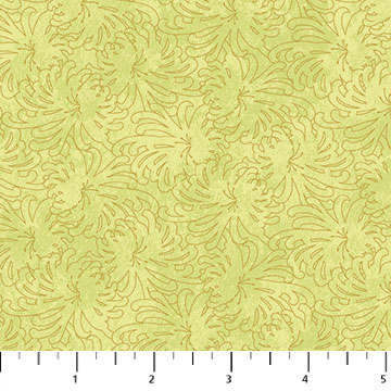 Northcott - Radiance - Floral Outline, Metallic/Light Green