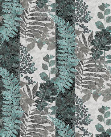 Northcott - Shimmer Luminous - Stripes & Ferns, Gray/Turquoise