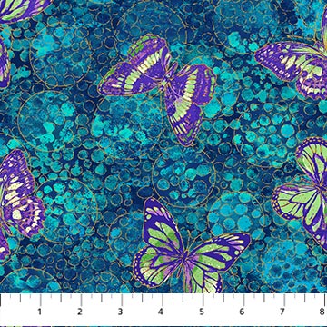 Northcott - Shimmer Paradise - Butterflies, Blue