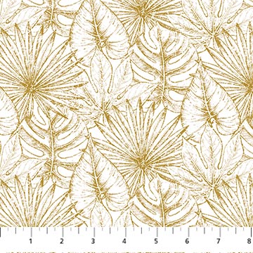 Northcott - Shimmer Paradise - Leaf Outline, Metallic White