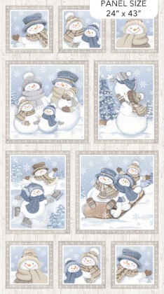 Northcott - Snow Much Fun Flannel - 24' Snowmen Panel, Light Blue