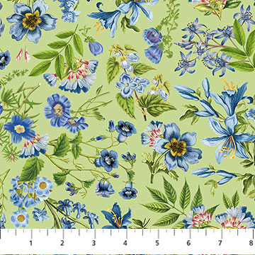 Northcott - Something Blue - Small Floral, Green/Multi