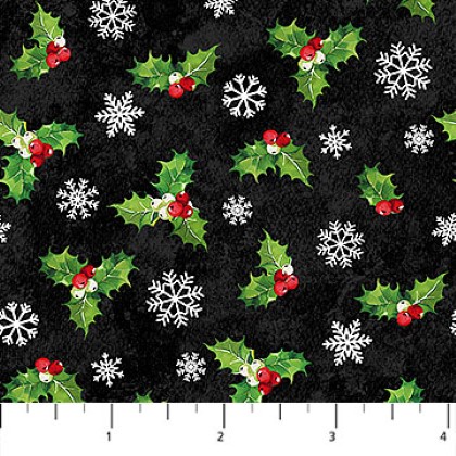 Northcott - Sugar Coated - Holly Toss, Black