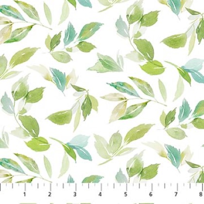 Northcott - Sweet Surrender - Green Leaves, White