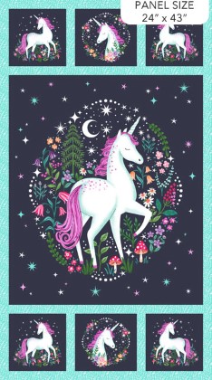 Northcott - Unicorn Dreams - 24' Unicorn Panel, Charcoal