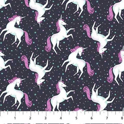 Northcott - Unicorn Dreams - Tossed Unicorns, Charcoal