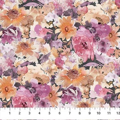 Northcott - Vivian - Small Floral, Charcoal